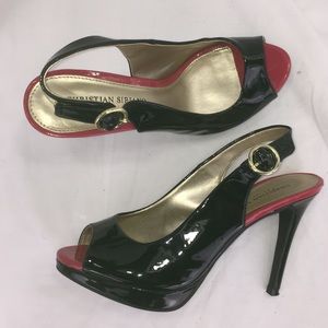 Christian Siriano VTG Black Patent Peep Toe Pump Hot Pink Accent Barbiecore